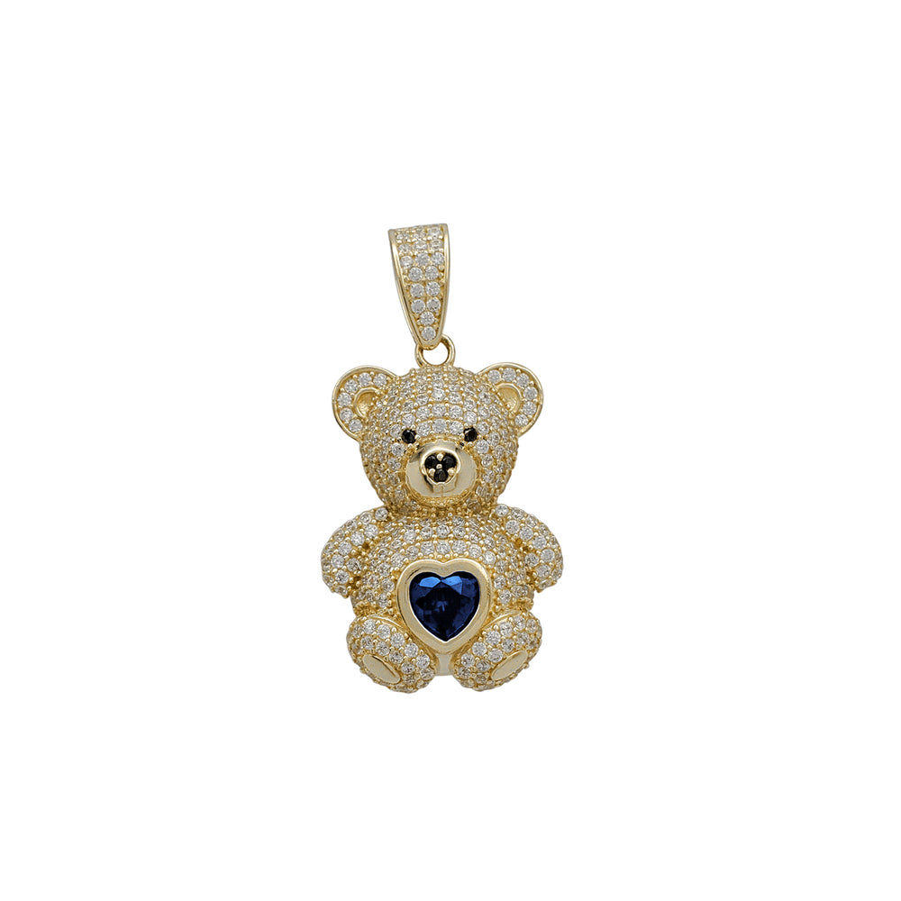 Zirconia Teddy Bear Heart Tummy Pendant (14K)