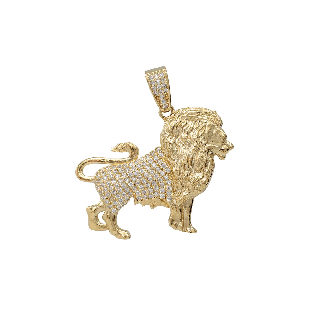 Zirconia Body Textured Mane Lion Pendant (14K)