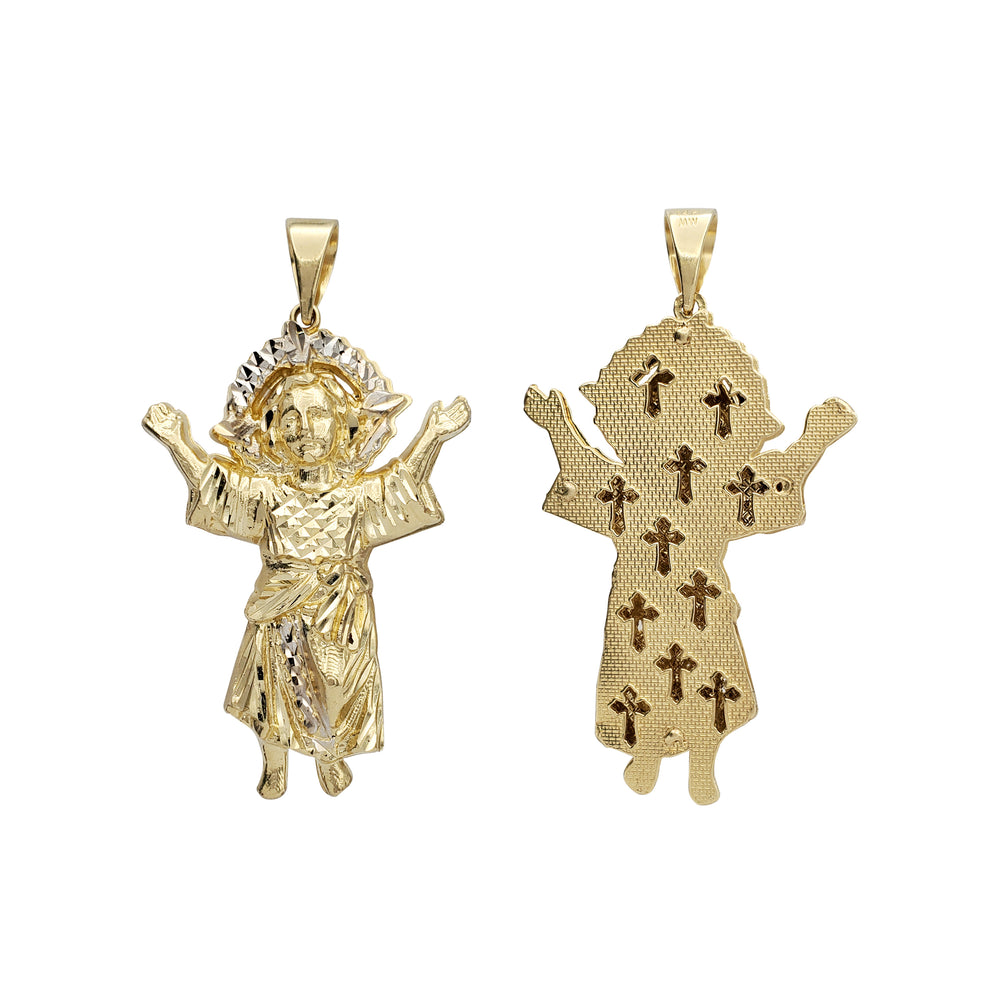 Two-Tone Divine Child Cross Texture Pendant (14K)