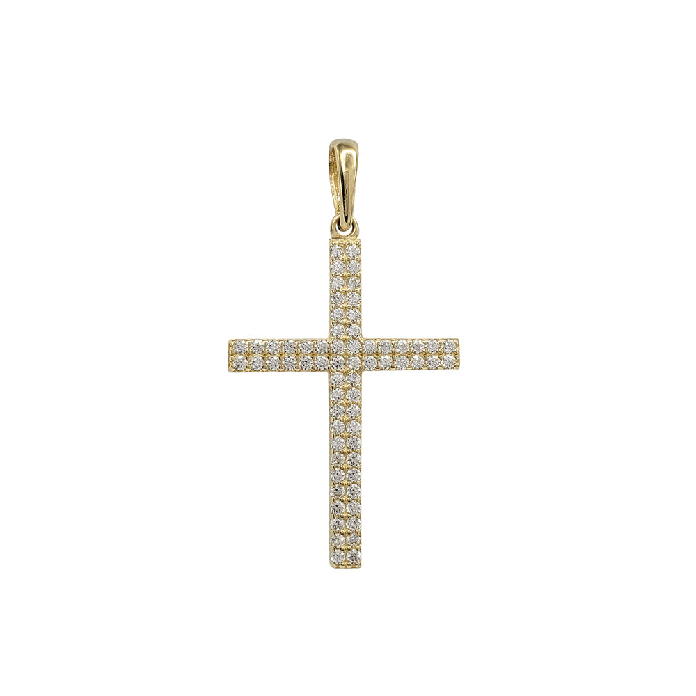 Zirconia Two-Row Cross Pendant (14K)