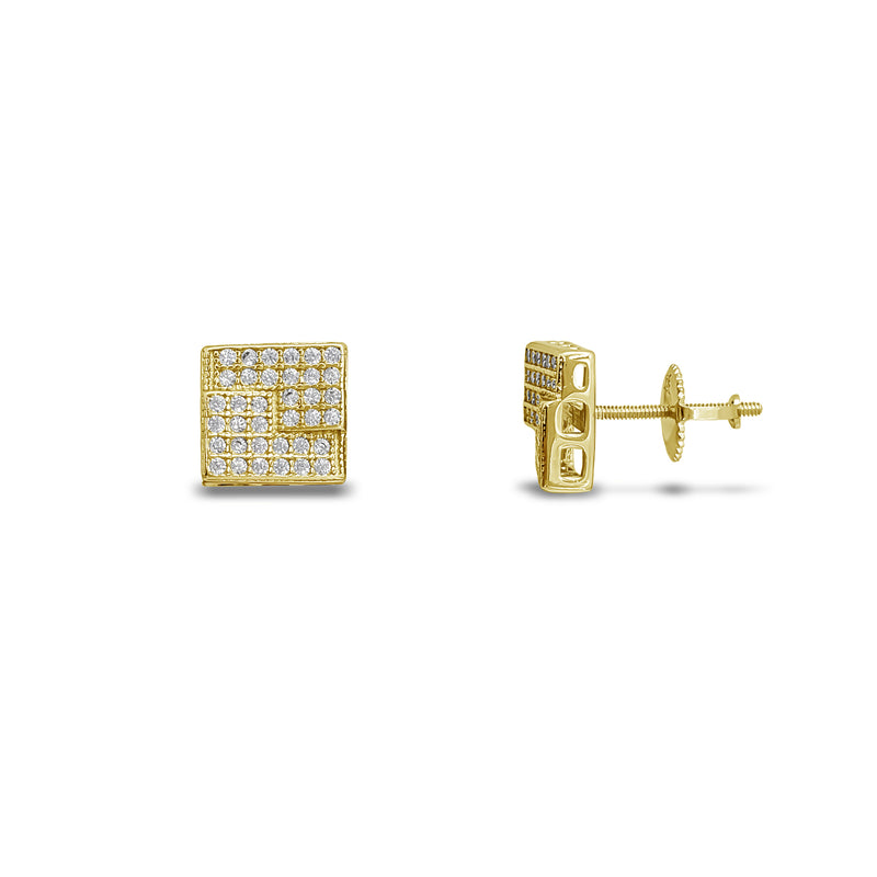 Iced-Out Penrose Stairs Square Stud Earrings (Silver)