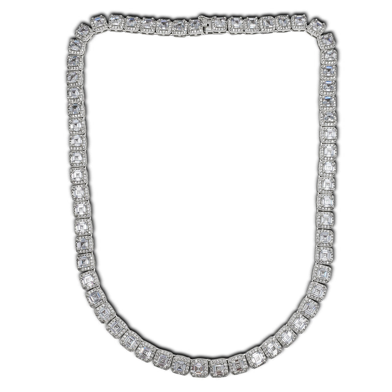 Zirconia Square Radiant-Cut Tennis Necklace (Silver) – Popular J
