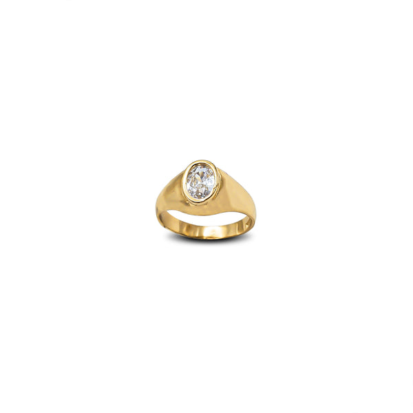 Oval Zirconia Kid/Pinky Signet Ring (14K)