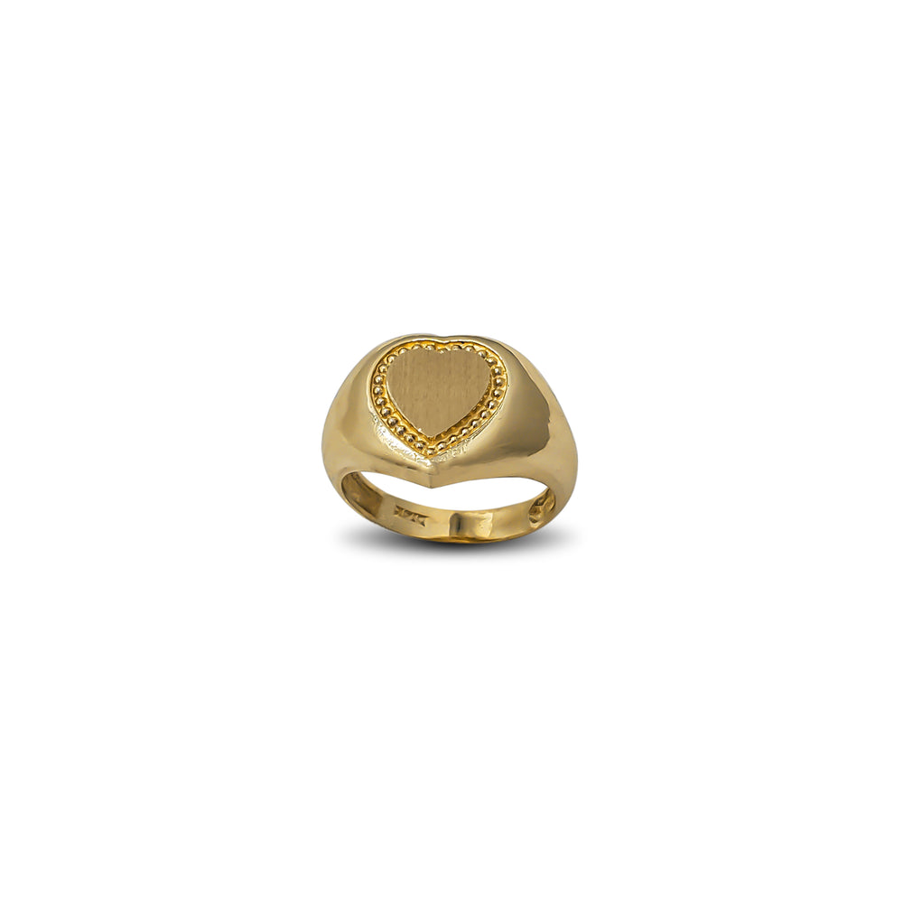 Kid/Pinky Brush-Finish Heart Milgrain Border Ring (14K)
