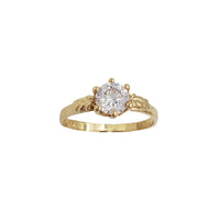 6-Prong Leafy Accent Zirconia Birthstone Baby Ring (14K)
