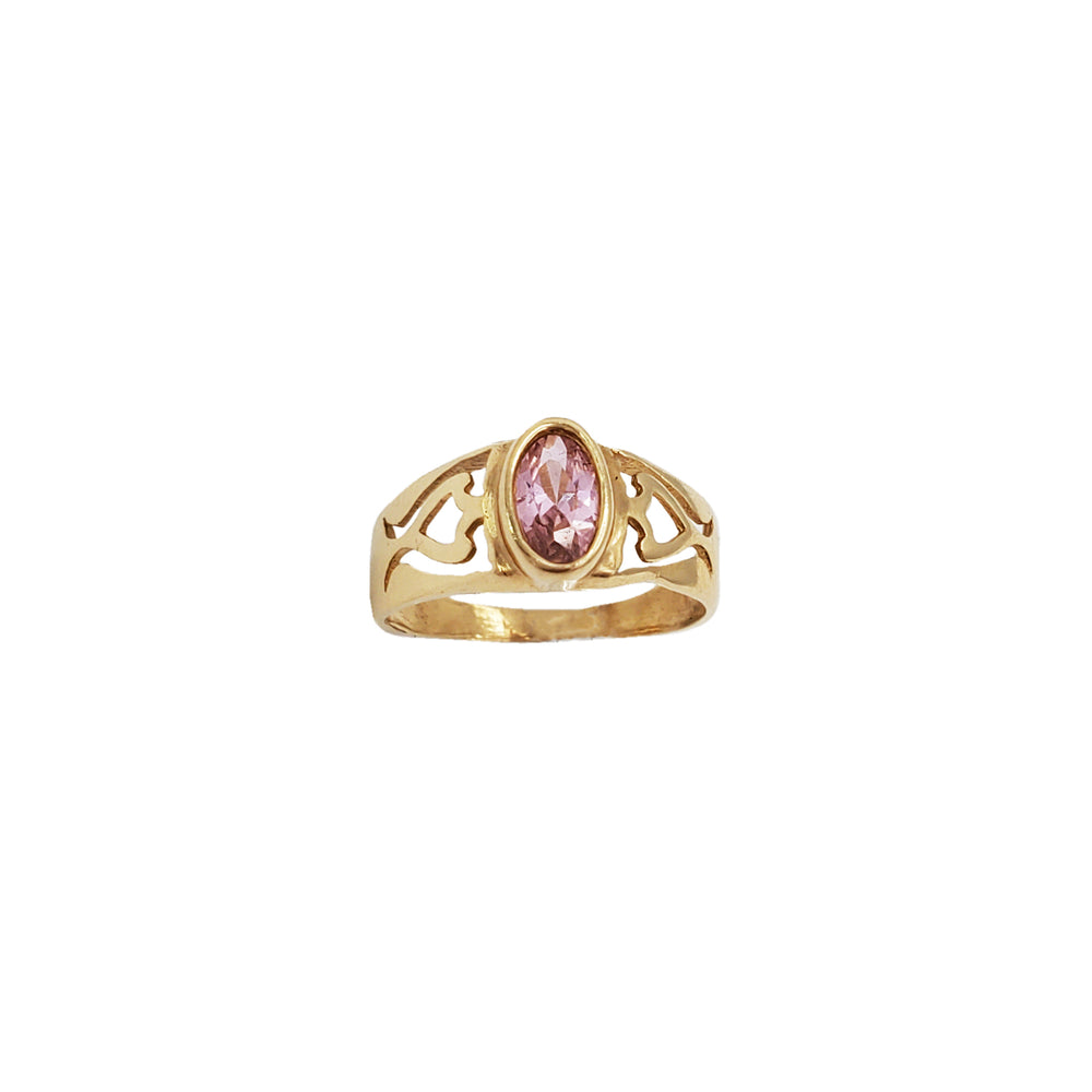 Pink Cubic Zirconia Oval Bezel Baby Ring (14K)