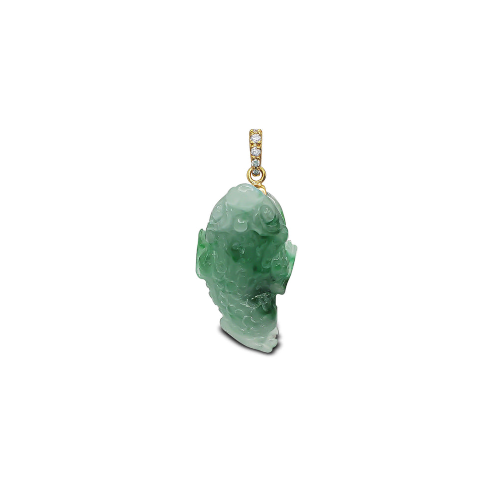 Diamond Bail Jade Pixiu Pendant (14K)