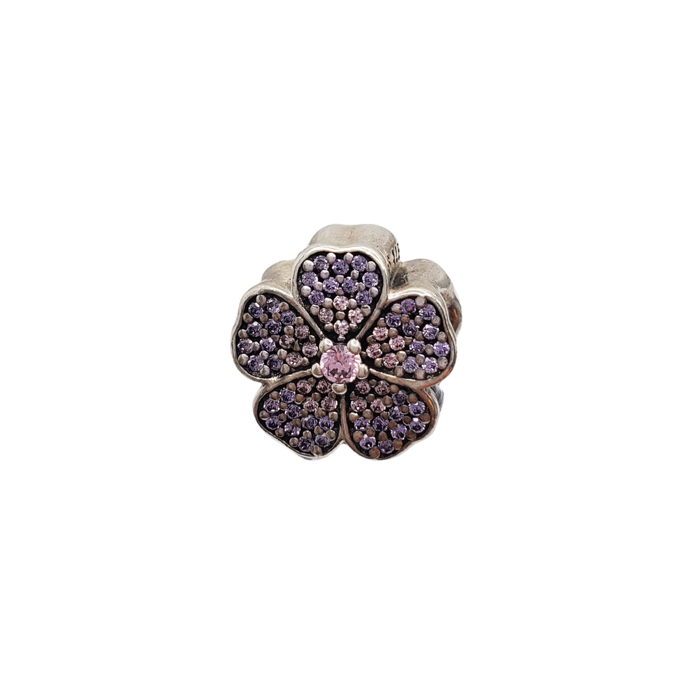 Zirconia Purple Flower Charm (Silver)