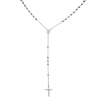 [4.9mm] Disco-Beads Virgin Mary Crucifix Rosary Necklace (Silver)