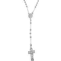 【3.9mm】光面圣母玛利亚十字架念珠项链（银色）