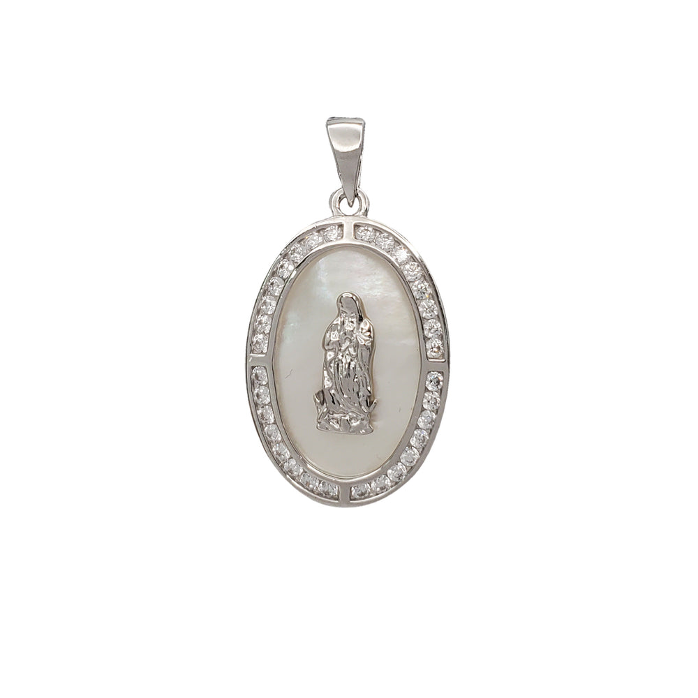 Zirconia Virgin Mary Oval Pedant (Silver)