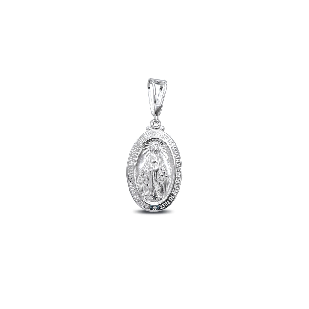 Textured Oval Miraculous Virgin Mary Pendant (Silver)