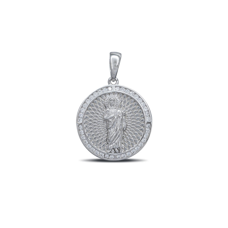Zirconia Textured Halo Saint Jude Pendant (Silver)