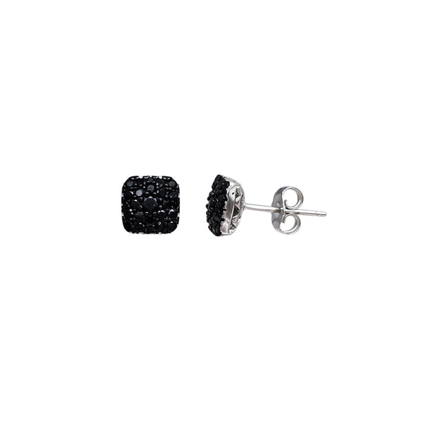 Cluster Cushion-Shape Black Onyx Stud Earrings (Silver)