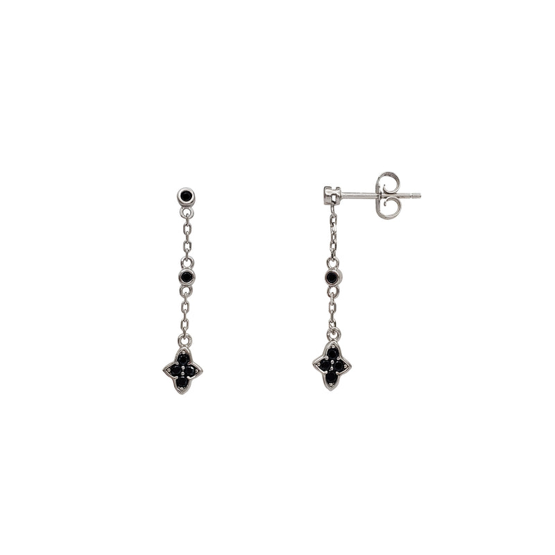 Black Onyx Cross Stud Dangling Earrings (Silver)