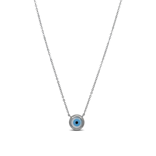 Bezel Evil Eye Necklace (Silver)