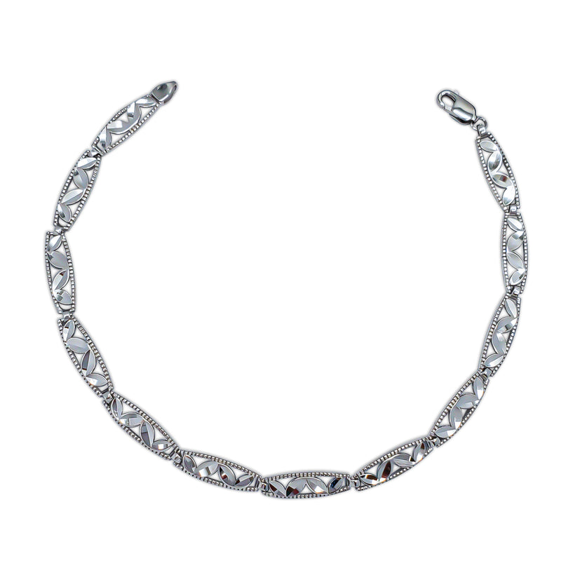 Diamond-Cuts Leaf Milgrain Bracelet (Silver)