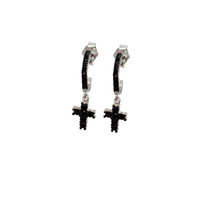 Black Onyx Cross Earring (Silver)