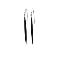 Black Onyx Fish Hook Long Earrings (Silver)