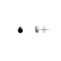 Teardrop Black Onyx Stud Earrings (Silver)