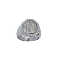 Kubický zirkónový oválny pečatný prsteň Panny Márie (strieborný)