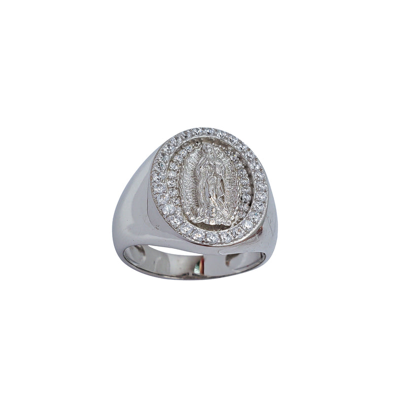 Cubic Zirconia Oval Signet Virgin Mary Ring (Silver)
