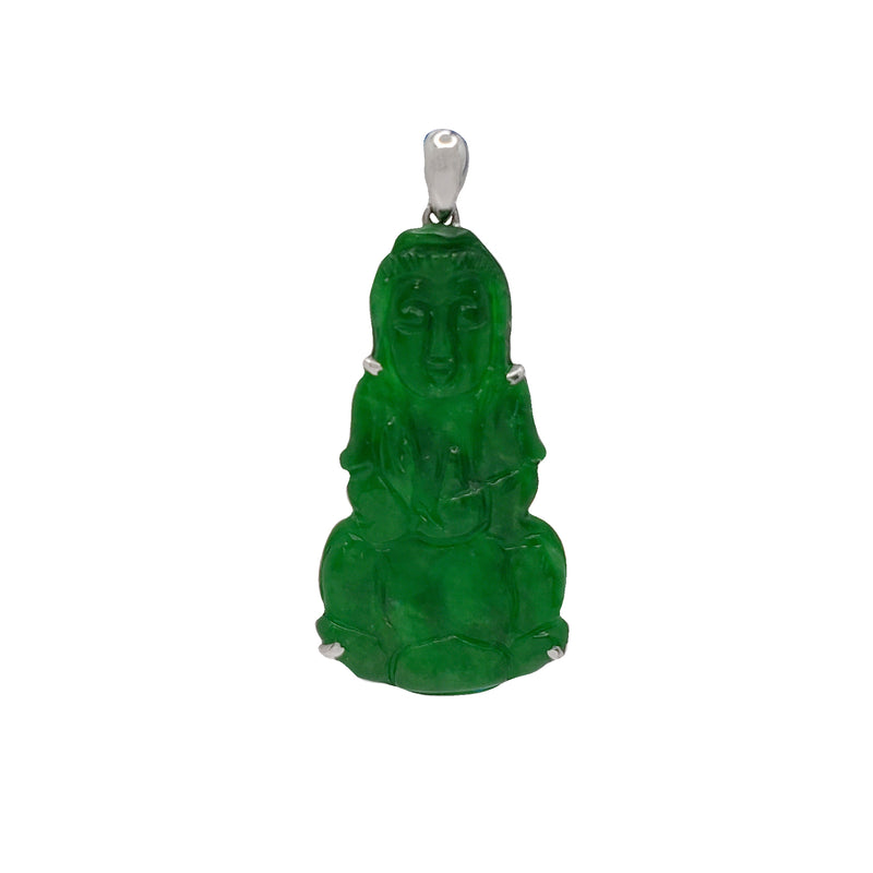 Dark Green Jade Guanyin Pendant (18K)