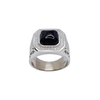 Црни квадратни прстен од оникса (сребро)