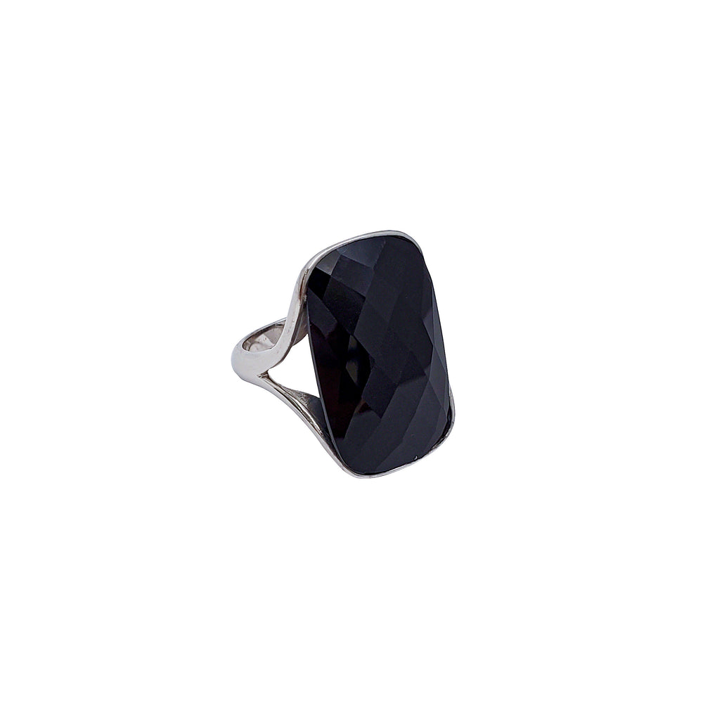 Rectangular Black Onyx Ring (Silver)
