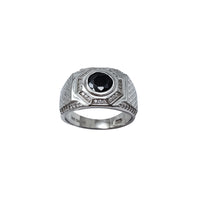 Čierny ónyxový a zirkónový osemuholníkový pečatný prsteň (strieborný)