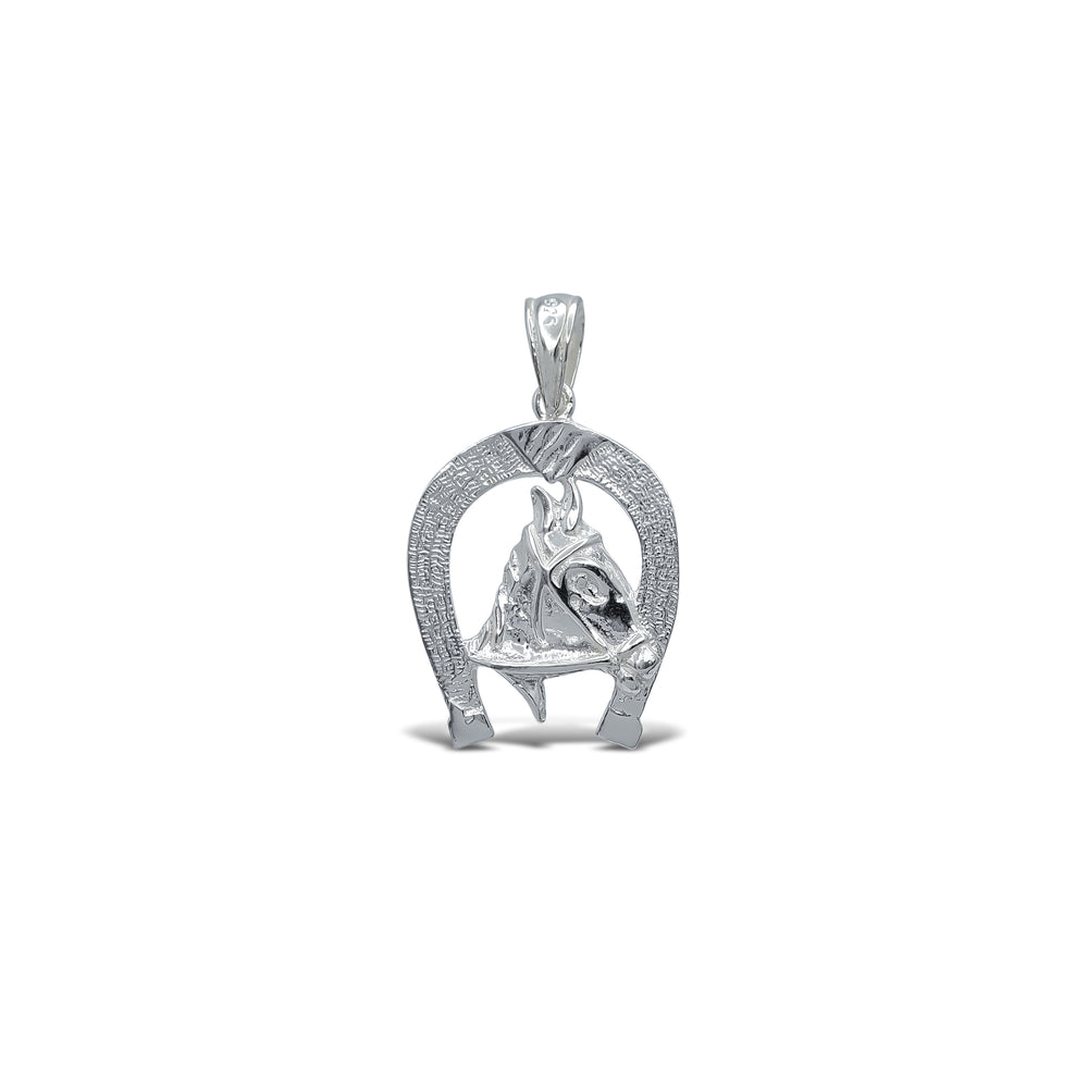 Textured Horseshoe & Horse Head Pendant (Silver)