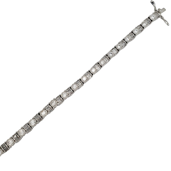 Diamond-Cut with Baguette Tennis Bracelet (Silver)