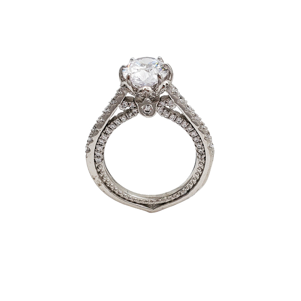 Zirconia Milgrain Filigree Engagement Ring (Silver)