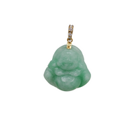 Diamond Light Green Jade Laughing Buddha Pendant (14K)