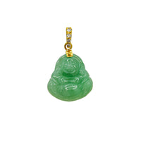 Diamond Light Green Jade Laughing Buddha Pendant (14K)