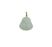 Diamond White Jade Laughing Buddha Pendant (14K)
