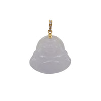 Diamond White Jade Laughing Buddha Pendant (14K)