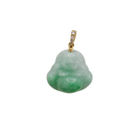 Diamond Green Jade Laughing Buddha Pendant (14K)