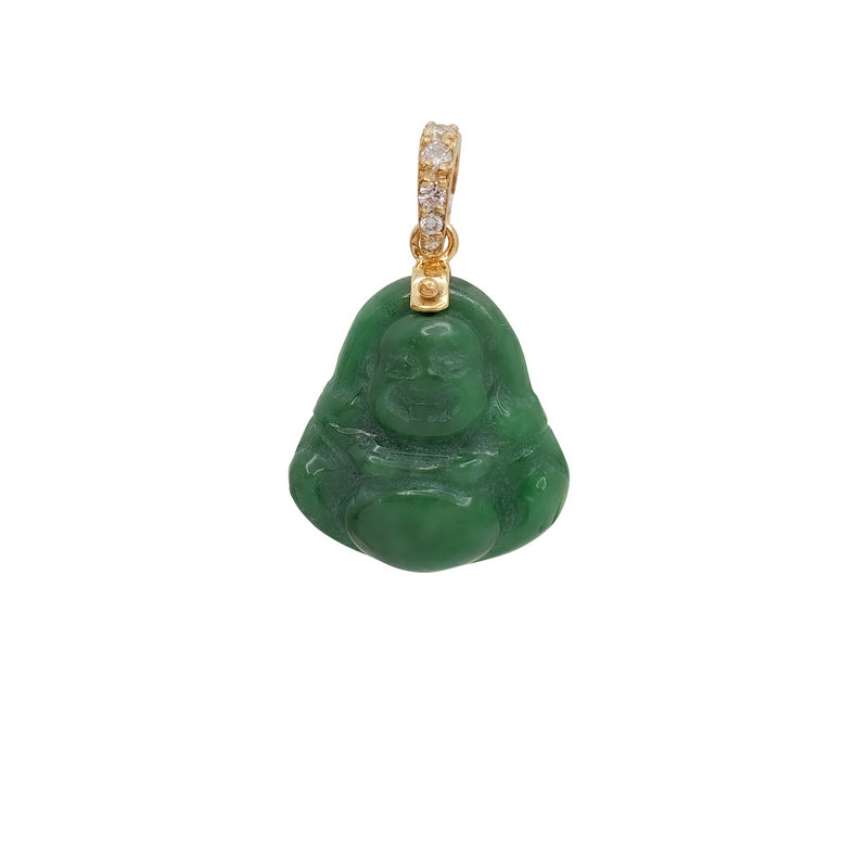Diamond Dark Green Jade Laughing Buddha Pendant (14K) – Popular J
