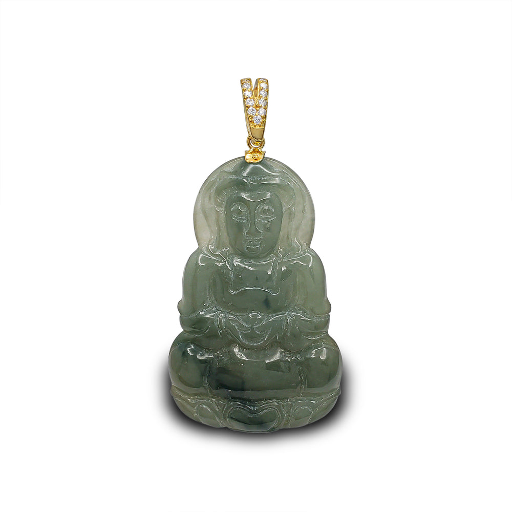 Diamond Guanyin Jade Pendant (14K)