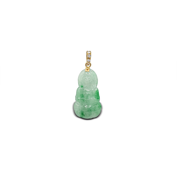Diamond Marbling Guanyin Jade Pendant (14K)