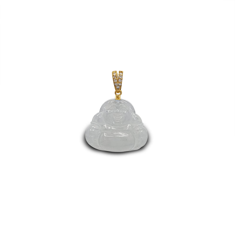 Diamond Laughing Buddha Jade Pendant (14K)