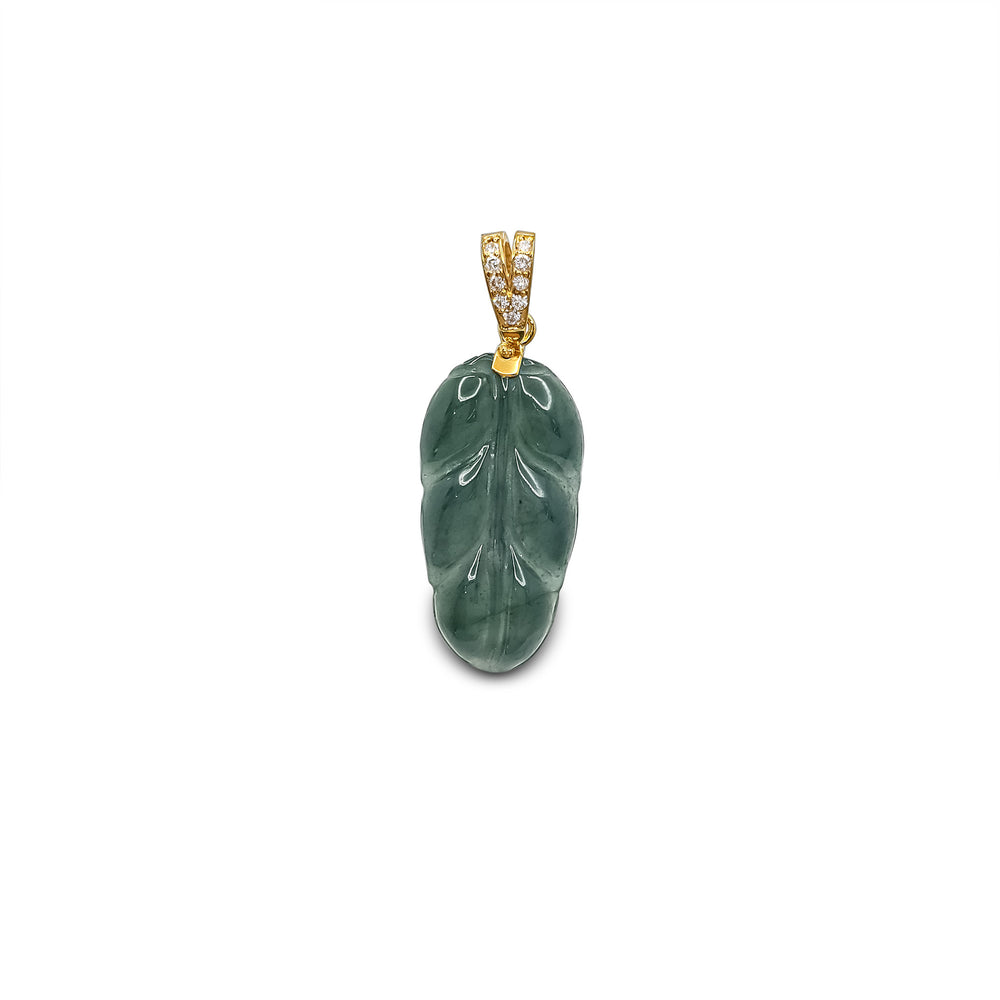 Diamond Green Leaf Jade Pendant (14K)