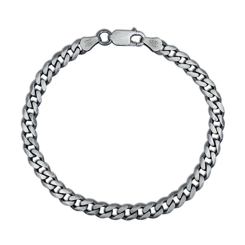 Antique & Brushed Finish Solid Italian Cuban Bracelet (Silver)