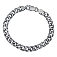 Antique & Brushed Finish Solid Italian Cuban Bracelet (Silver)