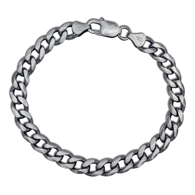Antique & Brushed Finish Solid Italian Cuban Bracelet (Silver)