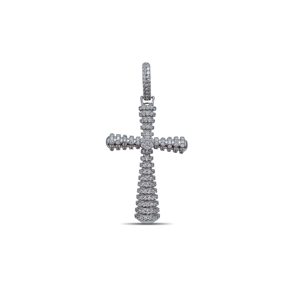 Iced-Out Iced-Link Cross Pendant (Silver)