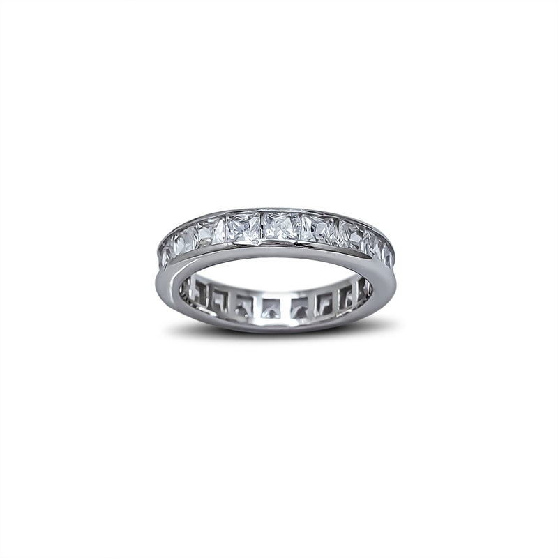 Princess-Cut Channel Setting Eternity Band Ring (Silver)