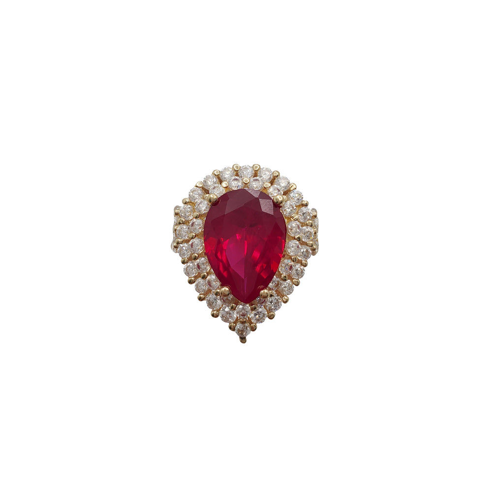 Red Zirconia Teardrop Ring (14K)