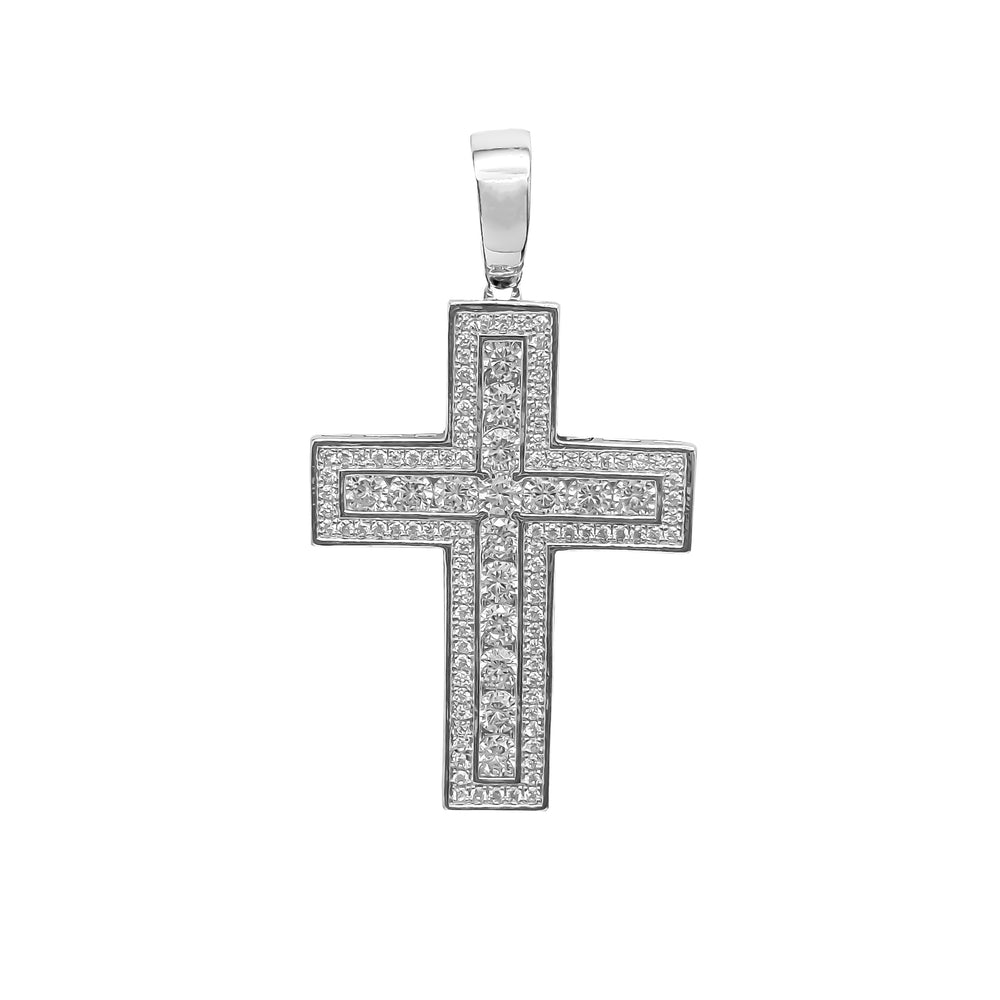 Round Stone Shaped Cross Pendant (Silver)